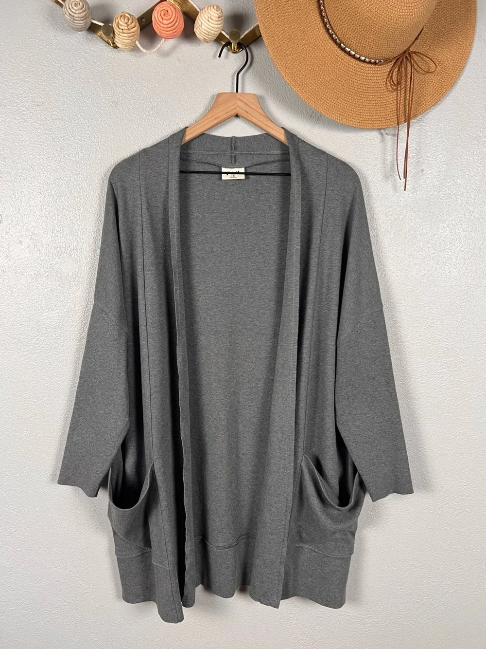 PACT Airplane Wrap Cardigan Open Front Organic Cotton Heather Gray Size M/L